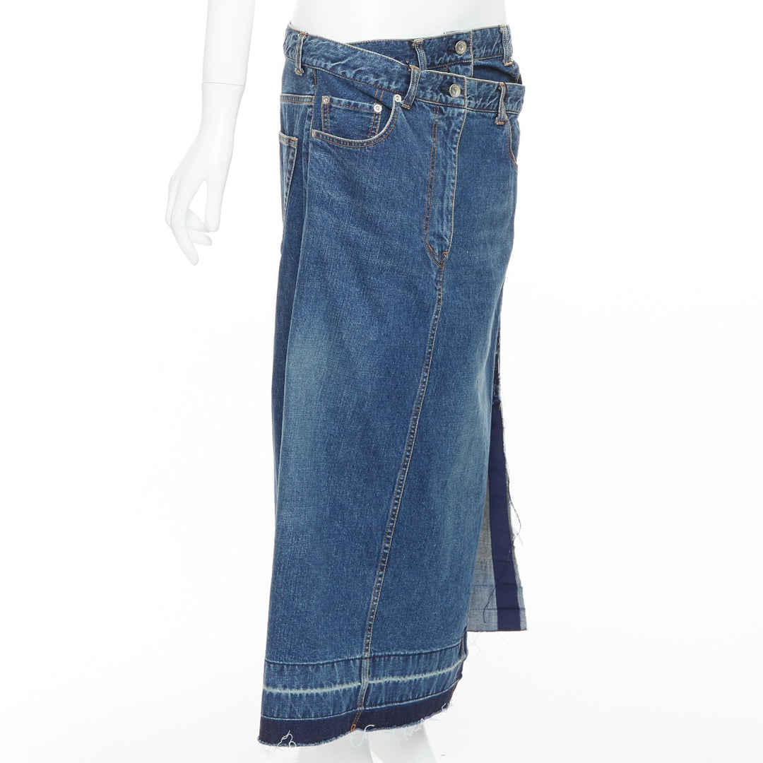 SACAI 2022 blue denim deconstructed overlapping layered skirt JP4 XL