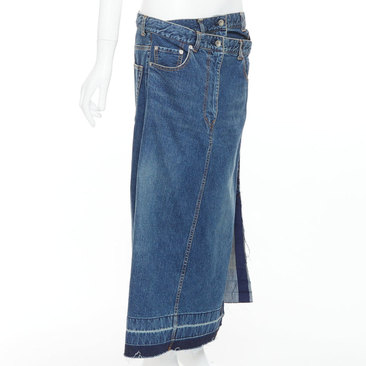 SACAI 2022 blue denim deconstructed overlapping layered skirt JP4 XL
