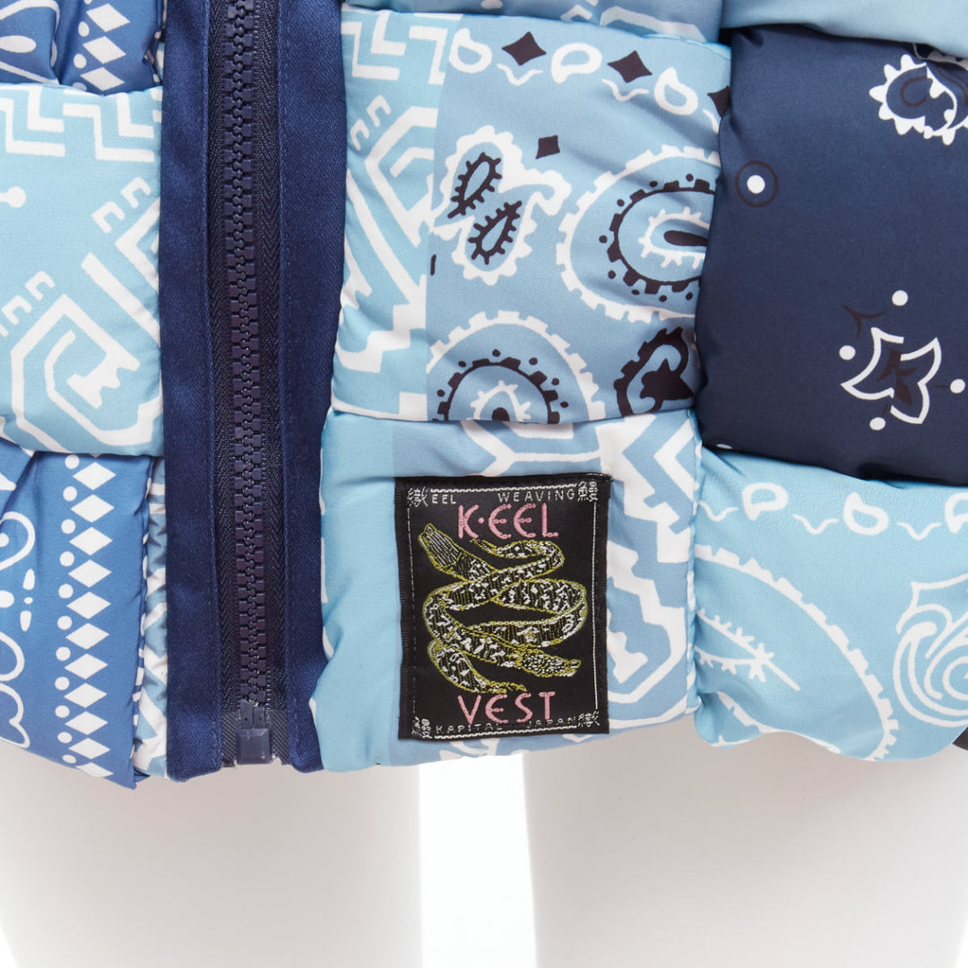 KAPITAL Bandana Paisley Keel blue reversible woven padded puffer vest JP3 L