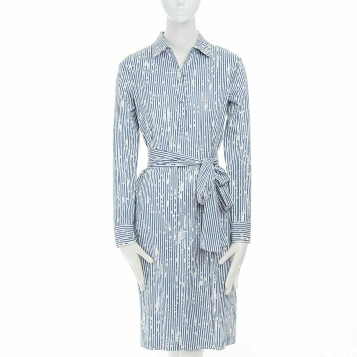 TOMAS MAIER cotton blend blue white splatter print belted casual dress US0 XS