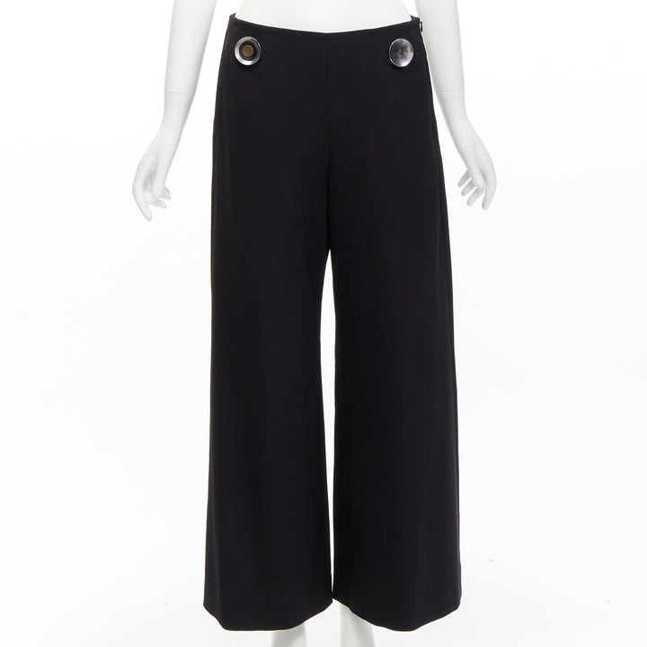 STELLA MCCARTNEY 2015 wool black silver button embellished wide leg pants IT40 S