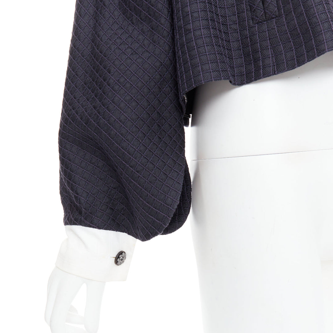 CHANEL 16C Paris Seoul Runway navy white silk cotton hanbok jacket FR36 S