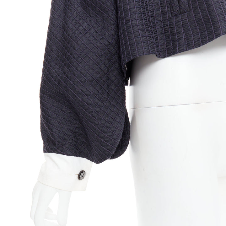 CHANEL 16C Paris Seoul Runway navy white silk cotton hanbok jacket FR36 S