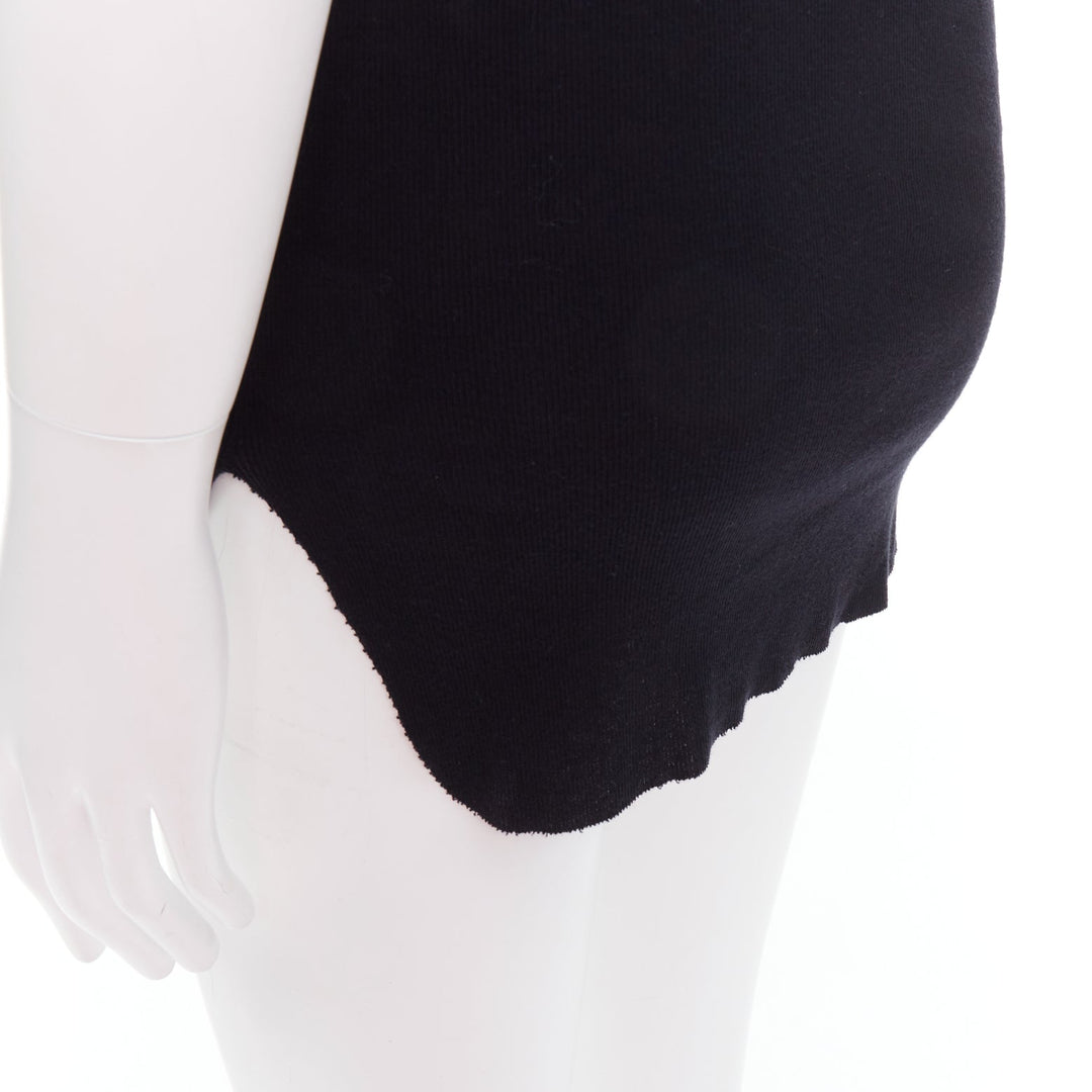 ANN DEMEULEMEESTER black cotton ribbed hi low hem scoop neck tank top M