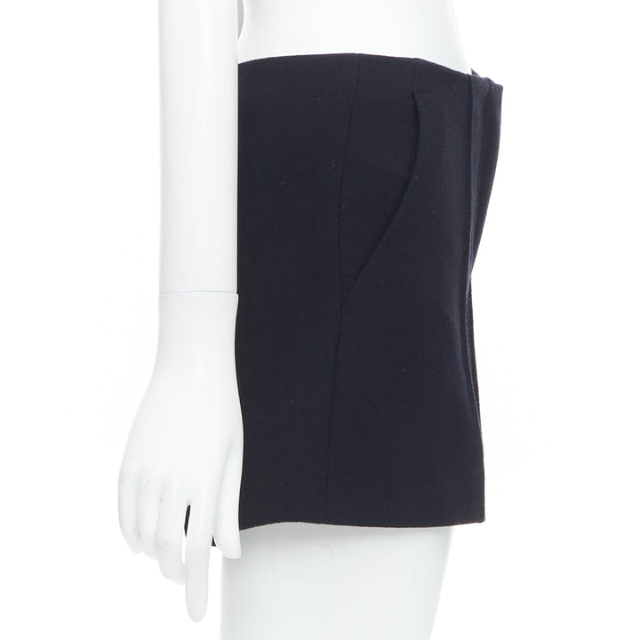 MIU MIU black virgin wool front pleated high waist shorts IT36 XXS