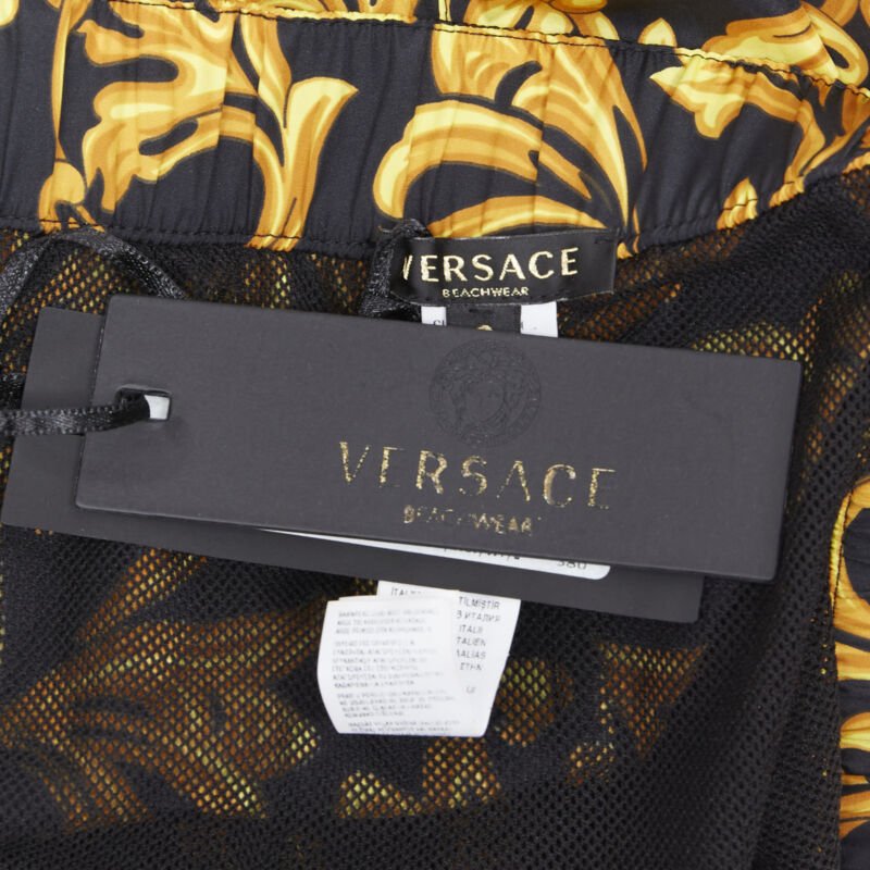 VERSACE gold Medusa button black floral barocco summer swim shorts IT6 L