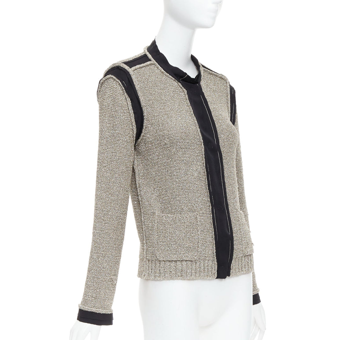 LANVIN 2014 metallic gold black trim long sleeve cardigan S