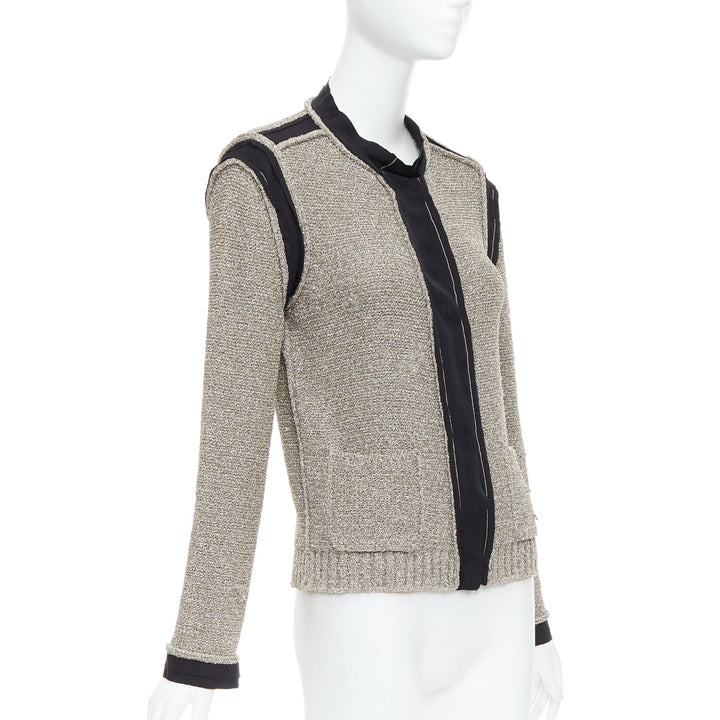 LANVIN 2014 metallic gold black trim long sleeve cardigan S