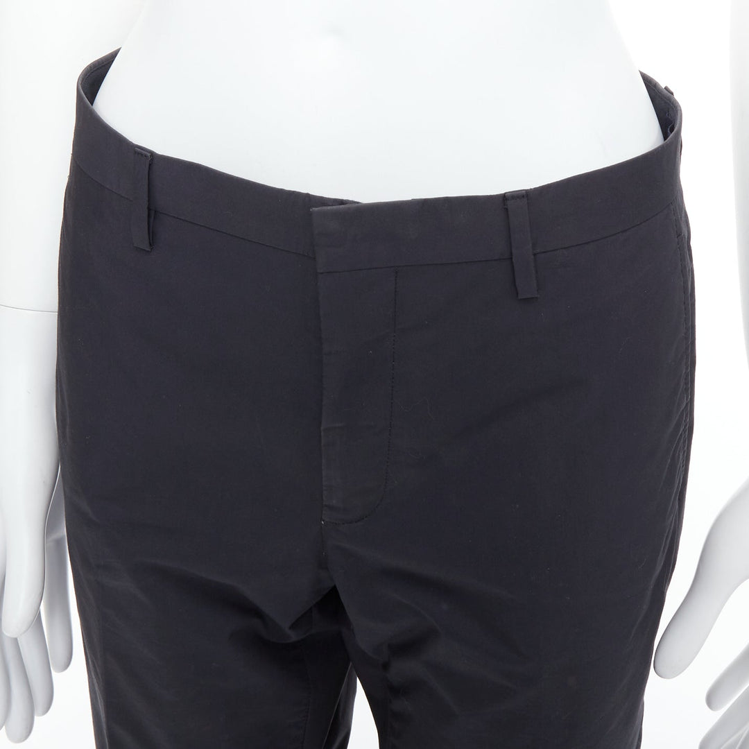 LANVIN black wool blend crepe concealed fly tapered trousers FR44 XS