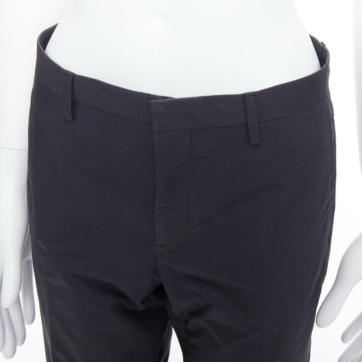 LANVIN black wool blend crepe concealed fly tapered trousers FR44 XS