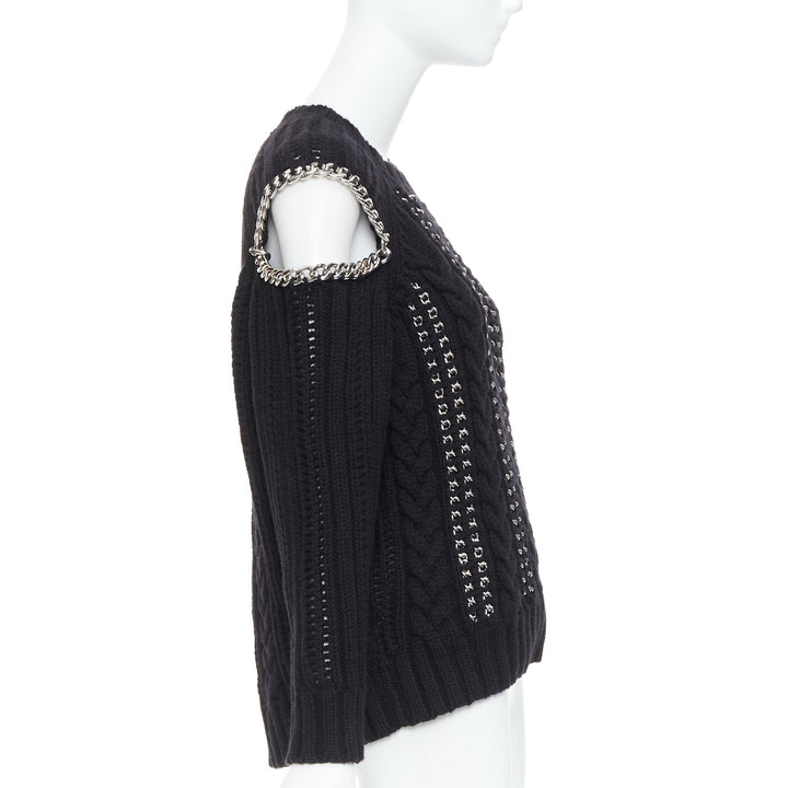 ALEXANDER MCQUEEN 2018 100% cashmere silver chain cold shoulder sweater S