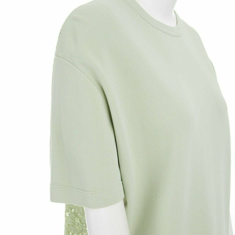 VALENTINO pastel green cotton crepe floral lace pleated back mini dress L
