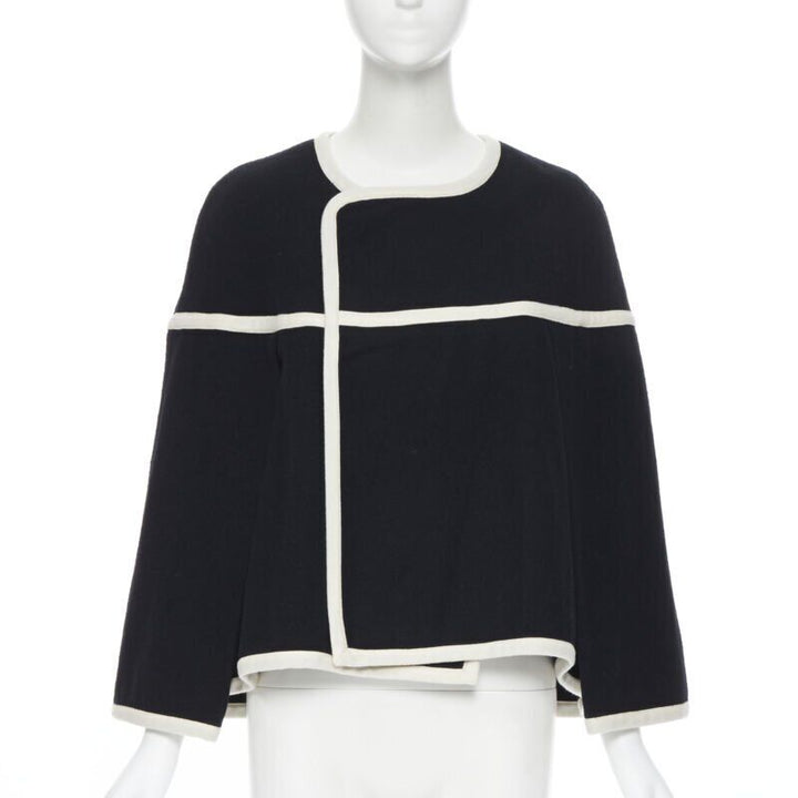 vintage COMME DES GARCONS 1989 Runway black white trimmed cape poncho jacket M