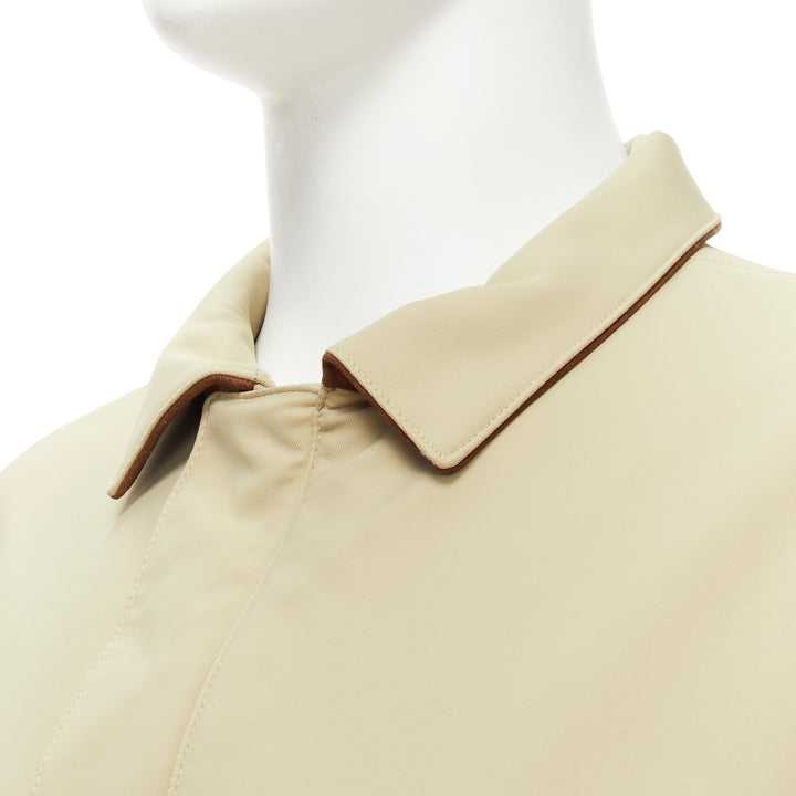 LORO PIANA Storm System beige nylon minimal pocketed longline coat S