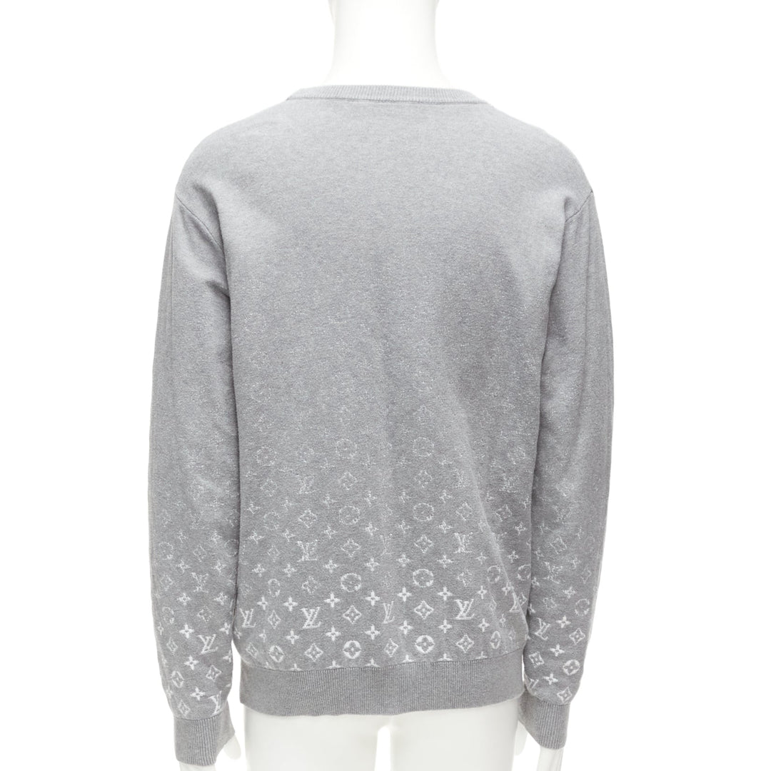 LOUIS VUITTON grey white ombre LV logo monogram crew sweatshirt L