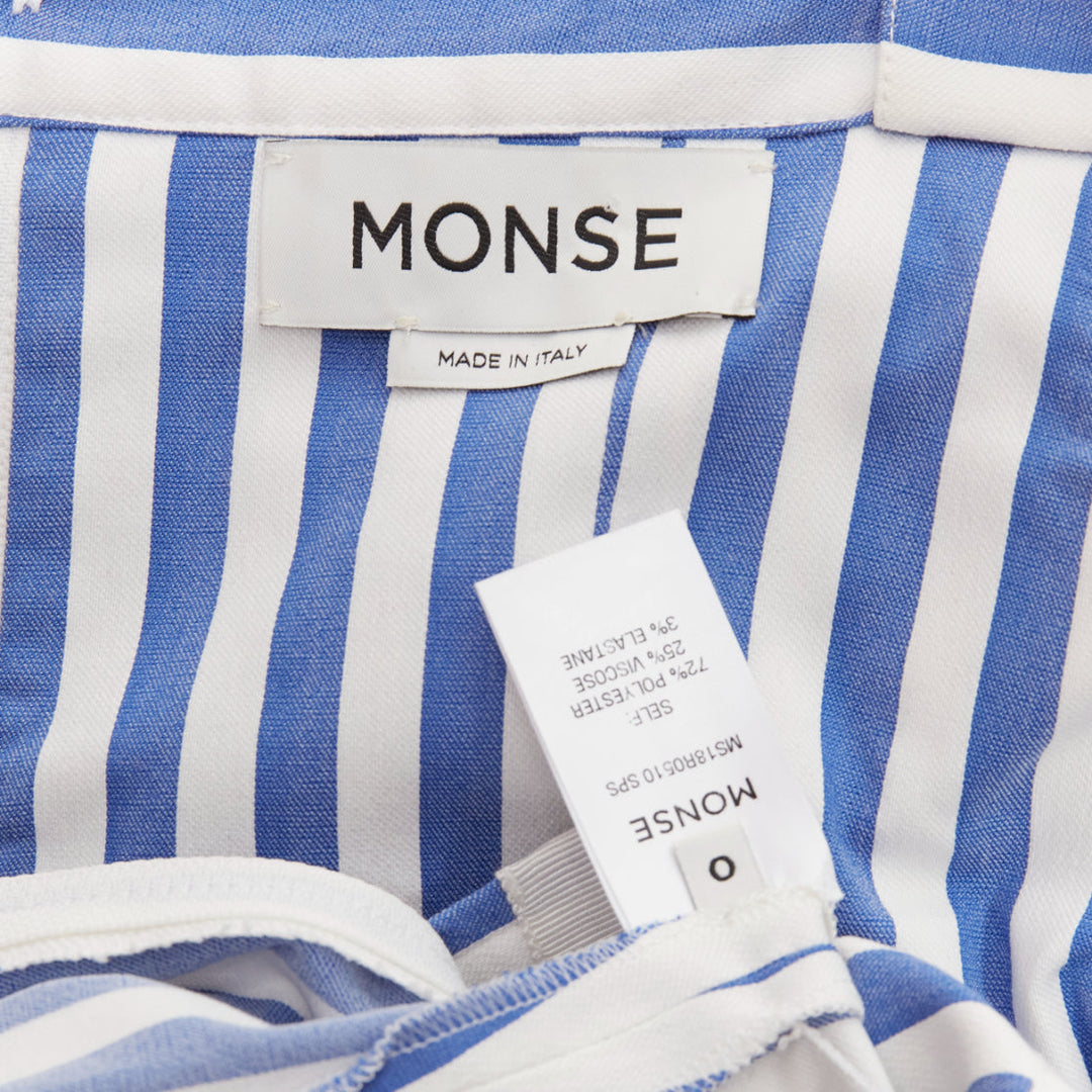 MONSE blue white striped cold shoulder corseted cropped sleeve top US0 XS