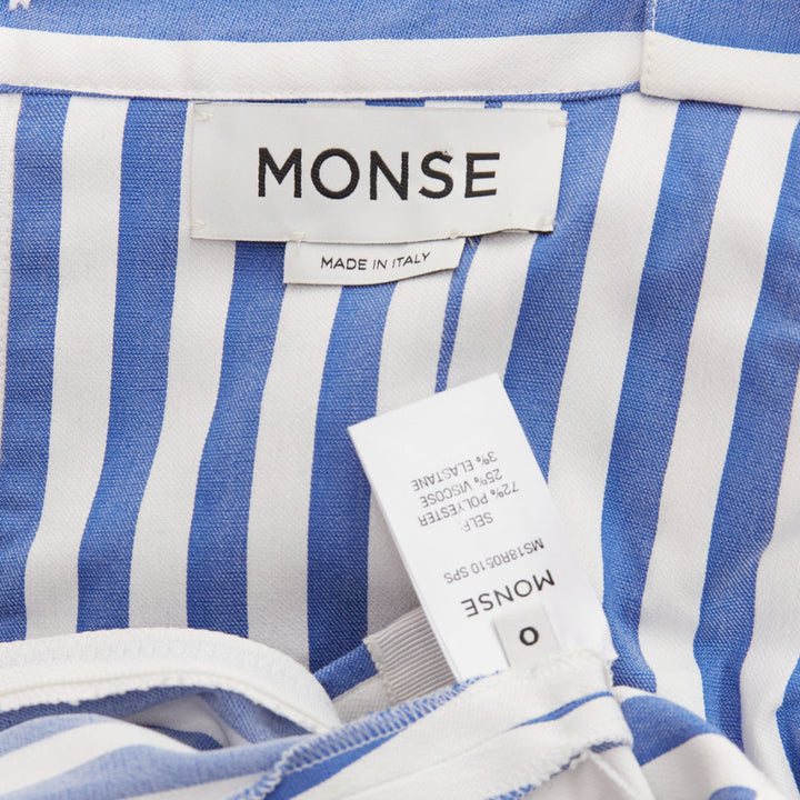 MONSE blue white striped cold shoulder corseted cropped sleeve top US0 XS