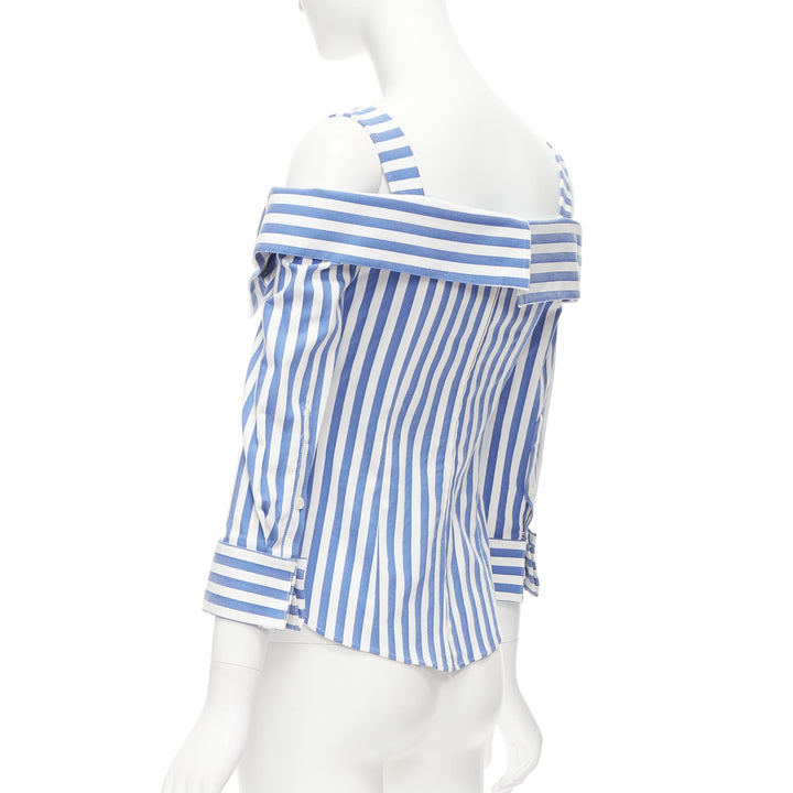 MONSE blue white striped cold shoulder corseted cropped sleeve top US0 XS