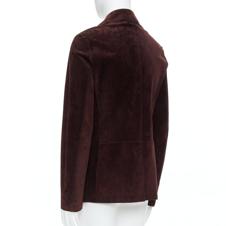 LANVIN brown vegetable calfskin suede double breasted jacket FR48 M