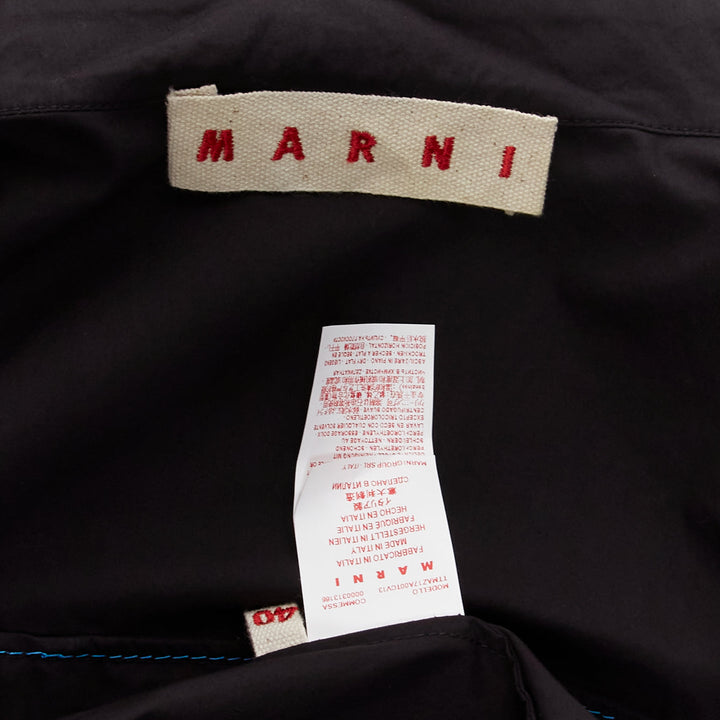MARNI black blue topstitched round shoulder 3D cut boxy shirt IT40 S