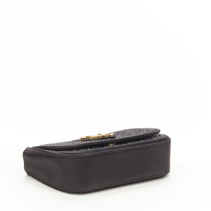 VERSACE Virtus Barocco black crystal embellished flap crossbody clutch bag