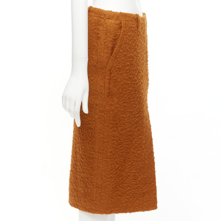 MARNI brown textured alpaca silk pocketed front slit pencil skirt IT38 XS