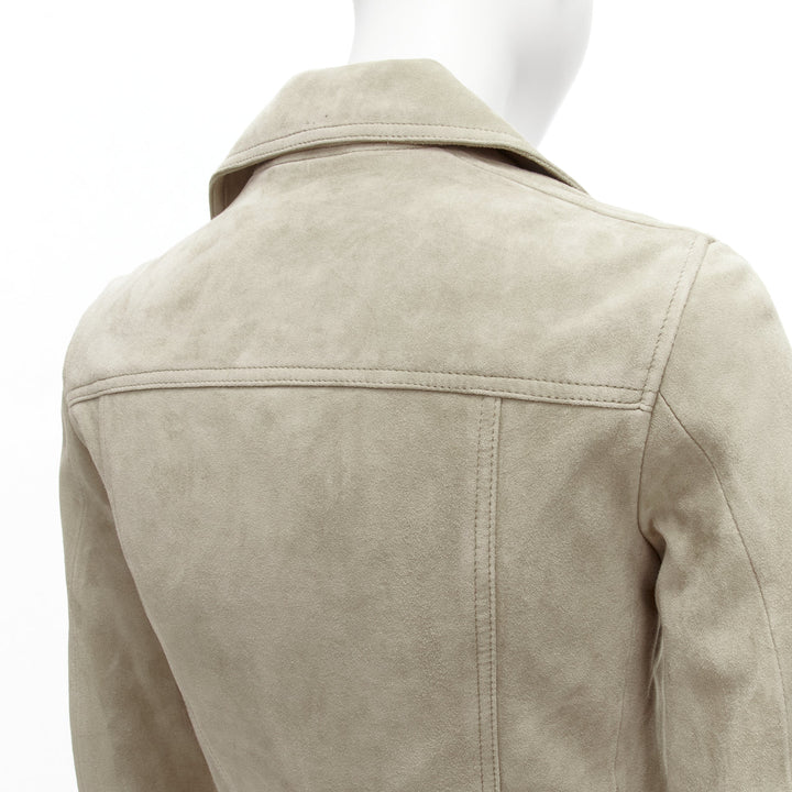 ALL SAINTS Dalby grey goat suede silver hardware classic biker jacket UK6 XS