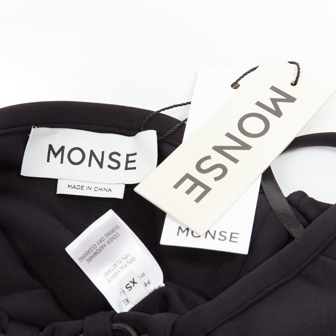 MONSE black jersey white logo back sportif bungee strap halter mini dress XS