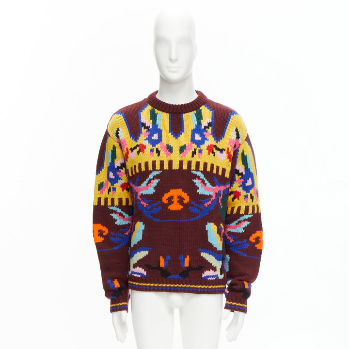 PRADA 2018 multicolour graphic virgin wool cashmere crew neck sweater IT48 M