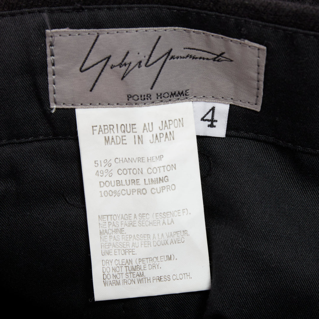 YOHJI YAMAMOTO black hemp cotton tapered back pockets wide pants JP4 XL