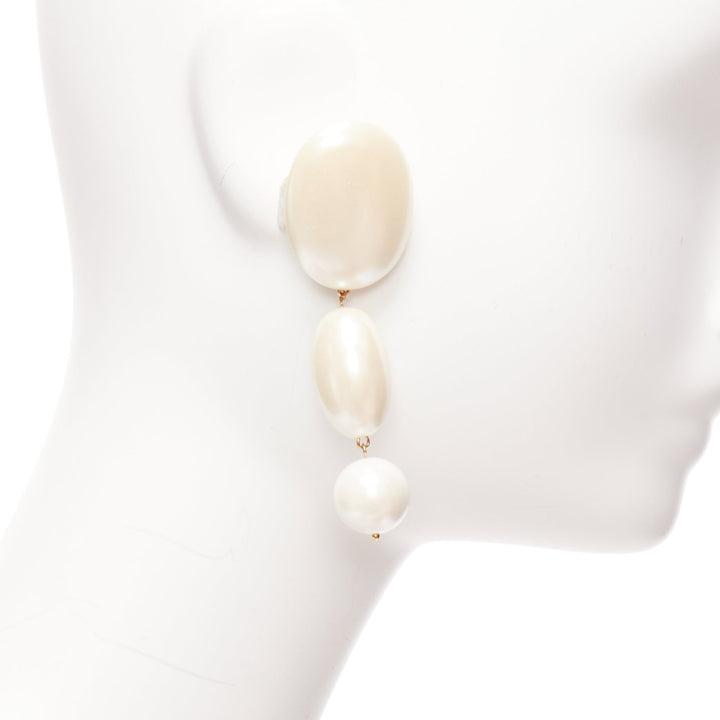 LELE SADOUGHI cream big geometric faux pearls drop pin earrings