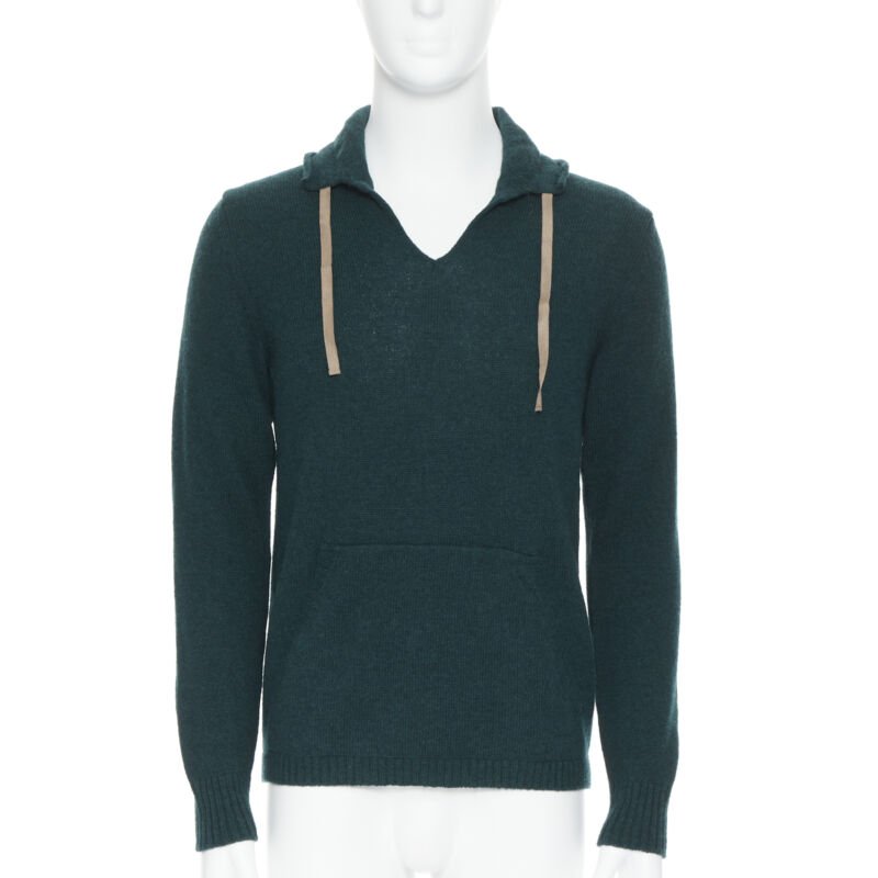 UNDERCOVER 100% wool dark green ribbon drawstring V-neck pullover sweater S