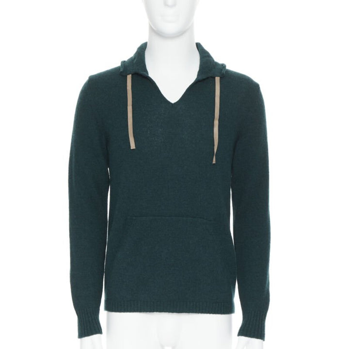 UNDERCOVER 100% wool dark green ribbon drawstring V-neck pullover sweater S