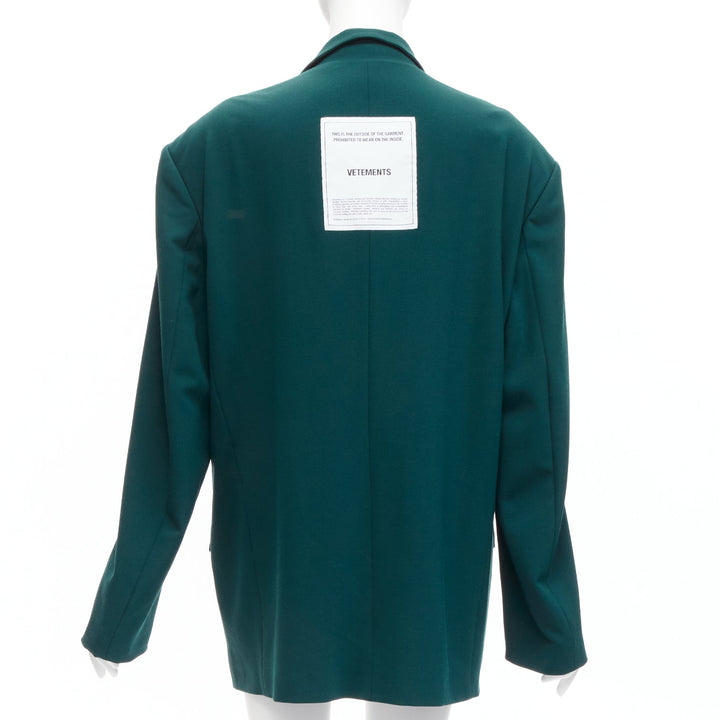 VETEMENTS 2019 forest green logo patch back oversized double-breasted blazer XS