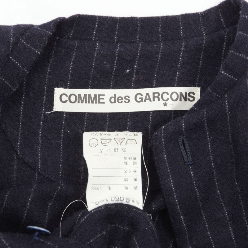 vintage COMME DES GARCONS 1980s navy blue pinstripe wool boxy baseball shirt S