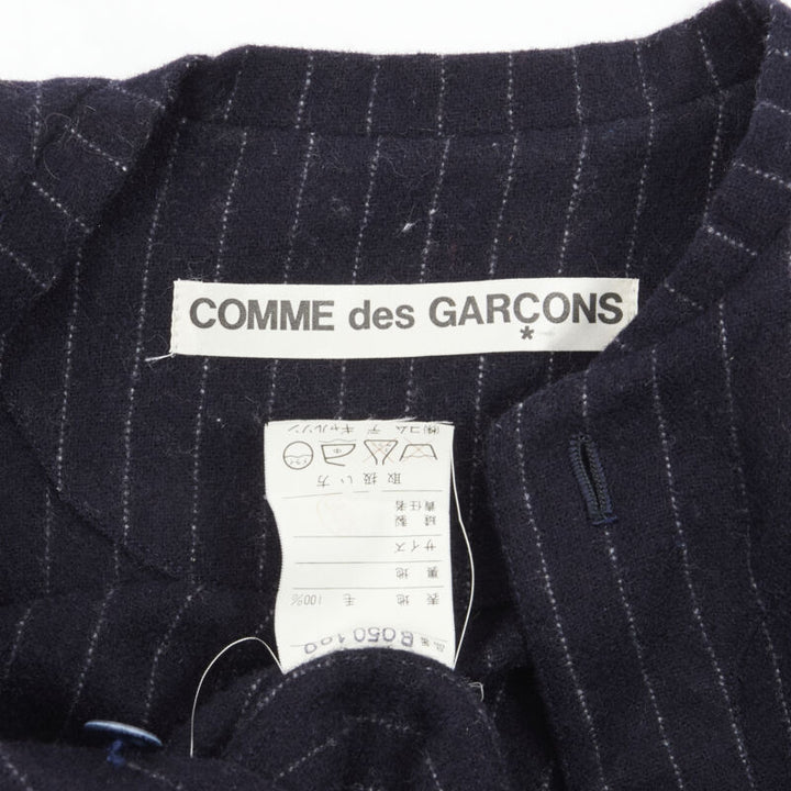 vintage COMME DES GARCONS 1980s navy blue pinstripe wool boxy baseball shirt S
