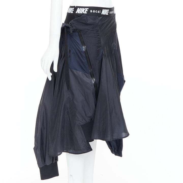 SACAI NIKE black navy nylon deconstructed windbreaker patchwork skirt S