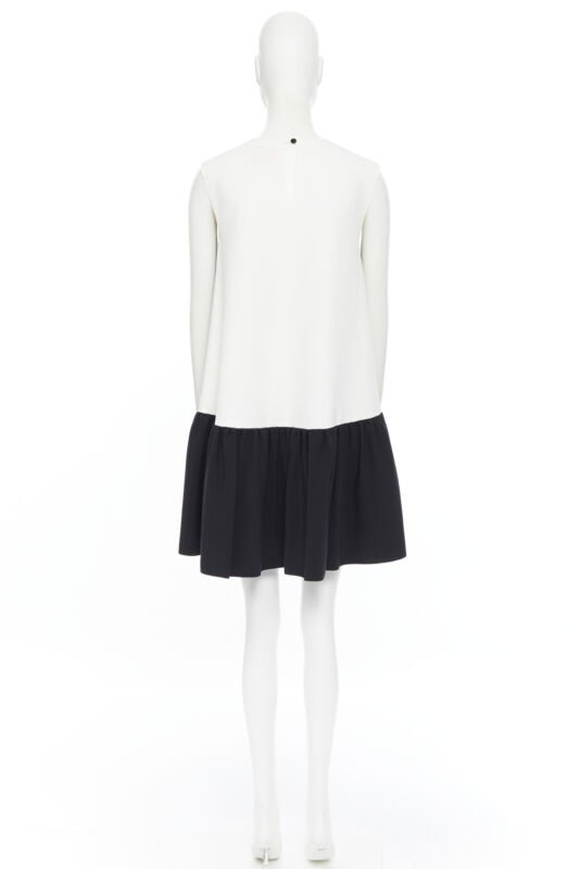 ROKSANDA black sleeveless contrast white back panel pleated skirt boxy dress UK6