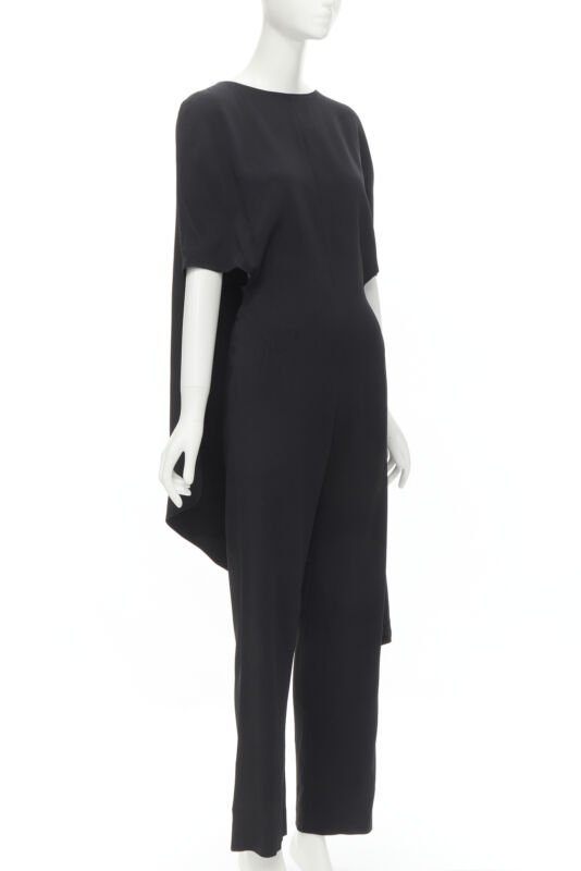 ESTABAN CORTEZAR black open back asymmetric cape jumpsuit FR38 S