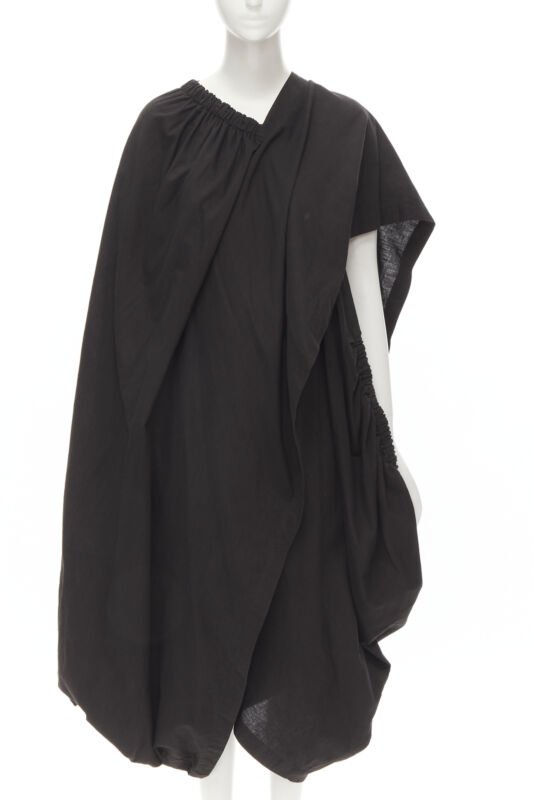 COMME DES GARCONS 1980's Vintage black washed asymmetric draped cocoon dress
