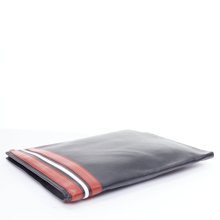 ALEXANDER MCQUEEN black red stripes leather portfolio clutch bag