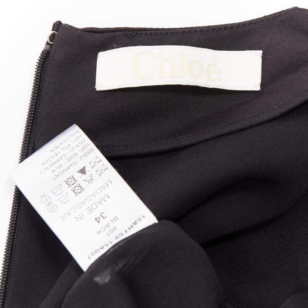 CHLOE 100% silk black pearl embellished lattice dolman top FR34 XS