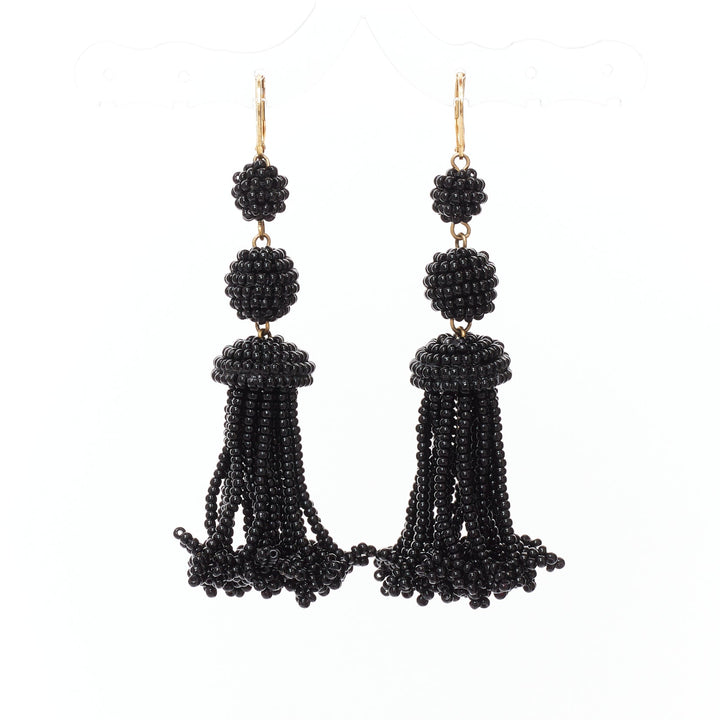 OLD CELINE Phoebe Philo black beaded tassel chandelier earrings