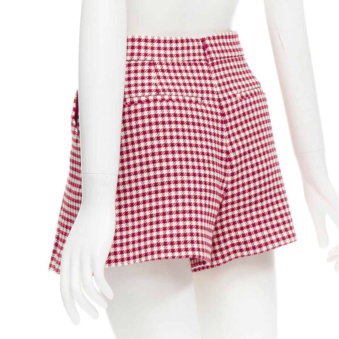 RED VALENTINO red white wool blend gingham pleated high waist skorts IT36 XXS
