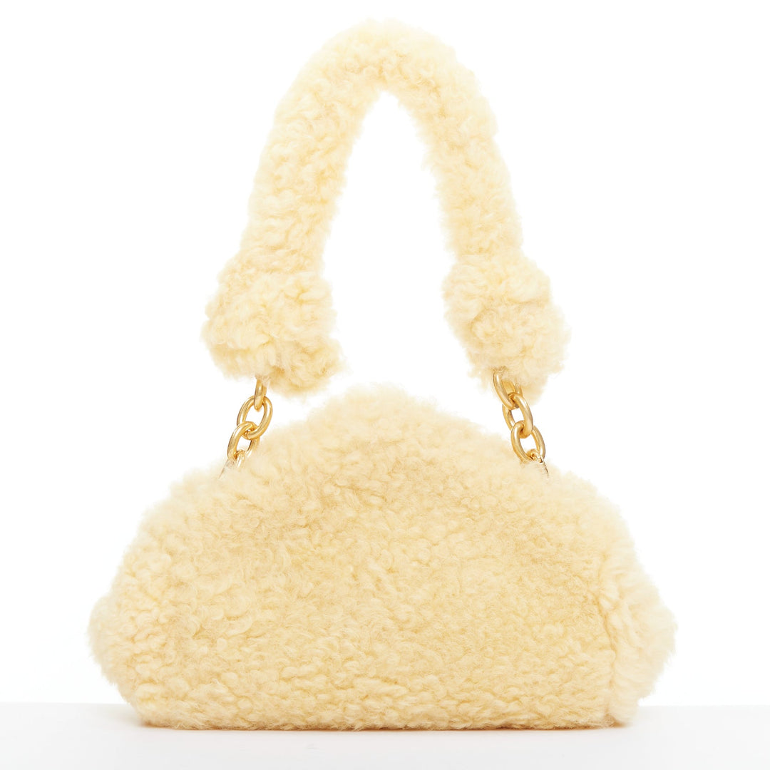 BOTTEGA VENETA Sherpa Teddy Gold yellow shearling chain underarm shoulder bag