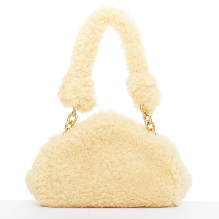 BOTTEGA VENETA Sherpa Teddy Gold yellow shearling chain underarm shoulder bag
