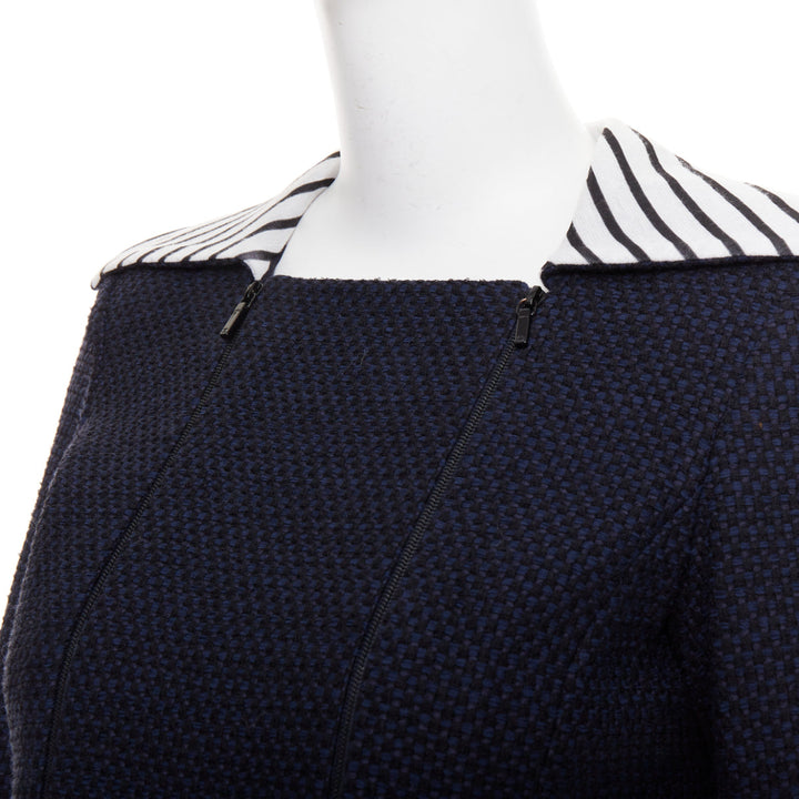 CHANEL 2017 navy white black nautical striped collar woven jacket FR34 XS
