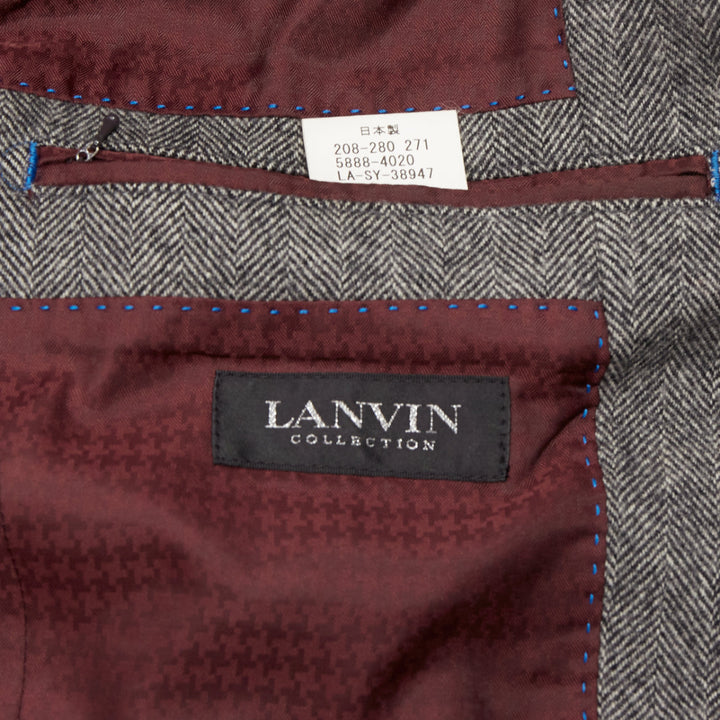 LANVIN JL grey wool blend herringbone dual pocketed overcoat IT46 S