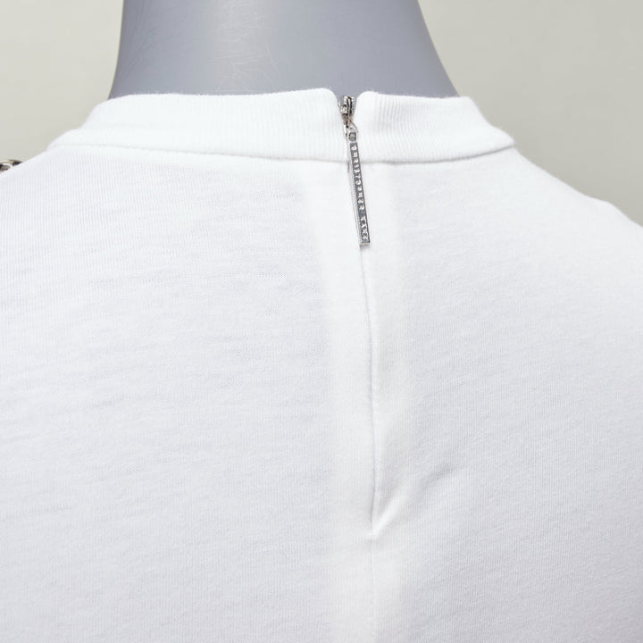 CHRISTOPHER KANE crystal rhinestone dome stud necklace white cotton tshirt XS