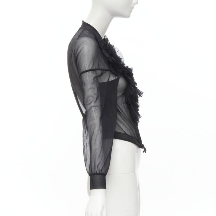 Runway COMME DES GARCONS Vintage 1990 black sheer pleated ruffle bomber jacket S
